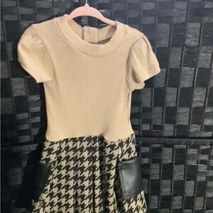 Tahari Beige and Black Houndstooth Kids Dress